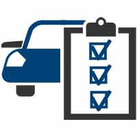 Car with checklist icon - book an appointment.